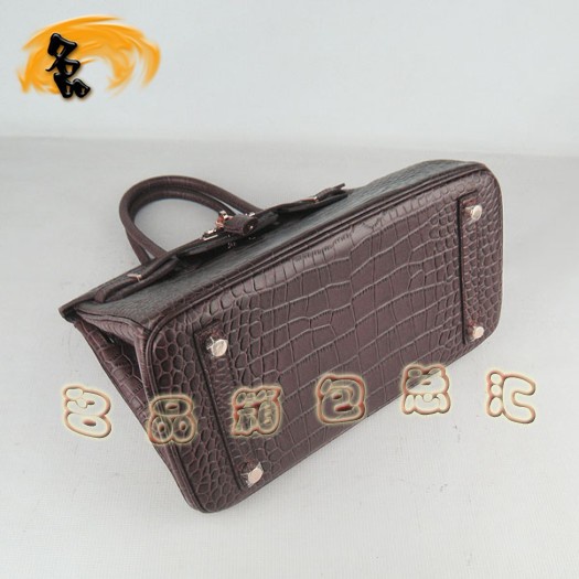 6088 Hermes Birkin 鉑金包 30CM 啡色鱷魚紋女包 Hermes手提包 金扣