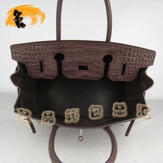6088 Hermes Birkin 鉑金包 30CM 啡色鱷魚紋女包 Hermes手提包 金扣