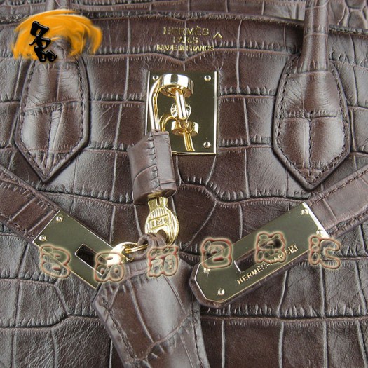 6088 Hermes Birkin 鉑金包 30CM 啡色鱷魚紋女包 Hermes手提包 金扣