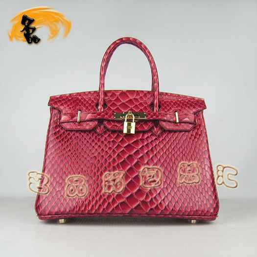 6088 Hermes女包 Hermes Birkin 鉑金包 30 愛馬仕魚紋手提包 紅色金扣