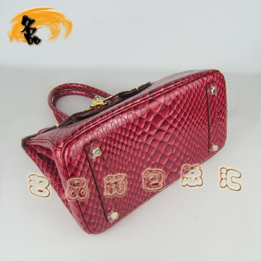 6088 Hermes女包 Hermes Birkin 鉑金包 30 愛馬仕魚紋手提包 紅色金扣
