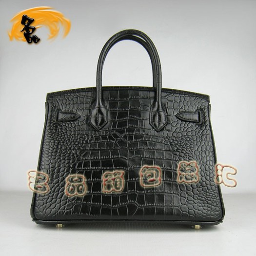 6088 Hermes新款鱷魚(yú)紋手提包 Hermes Birkin 鉑金包 Hermes女包 黑色金扣