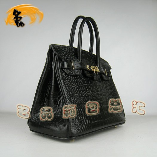 6088 Hermes新款鱷魚(yú)紋手提包 Hermes Birkin 鉑金包 Hermes女包 黑色金扣