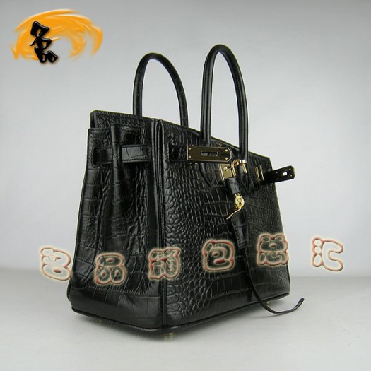 6088 Hermes新款鱷魚(yú)紋手提包 Hermes Birkin 鉑金包 Hermes女包 黑色金扣