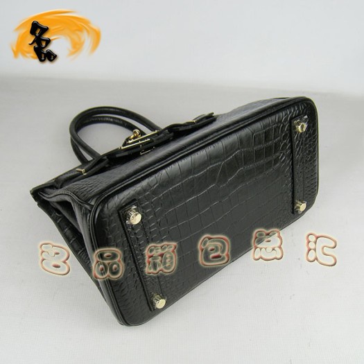 6088 Hermes新款鱷魚(yú)紋手提包 Hermes Birkin 鉑金包 Hermes女包 黑色金扣