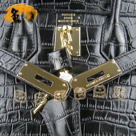 6088 Hermes新款鱷魚(yú)紋手提包 Hermes Birkin 鉑金包 Hermes女包 黑色金扣