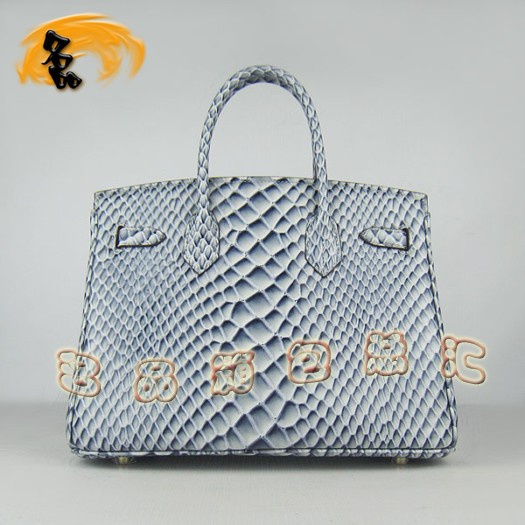 6088 Hermes Birkin 鉑金包 30cm 魚紋手提包 Hermes女包 藍(lán)色金扣