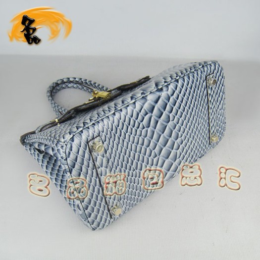 6088 Hermes Birkin 鉑金包 30cm 魚紋手提包 Hermes女包 藍(lán)色金扣