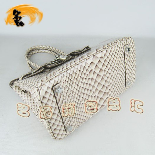 6088 Hermes 最新款 魚紋銀扣時(shí)尚女包 Hermes Birkin 鉑金包 30手提包 米白色