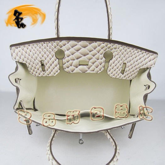 6088 Hermes 最新款 魚紋銀扣時(shí)尚女包 Hermes Birkin 鉑金包 30手提包 米白色