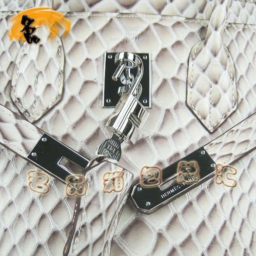 6088 Hermes 最新款 魚紋銀扣時(shí)尚女包 Hermes Birkin 鉑金包 30手提包 米白色