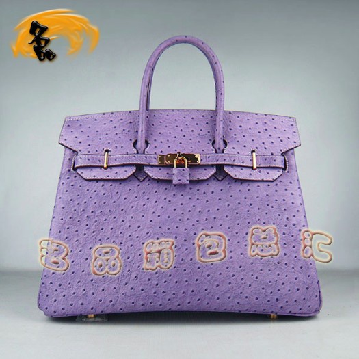 6089 Hermes Birkin 鉑金包 35 Birkin 鴕鳥(niǎo)紋女包 Hermes手提包 紫色金扣