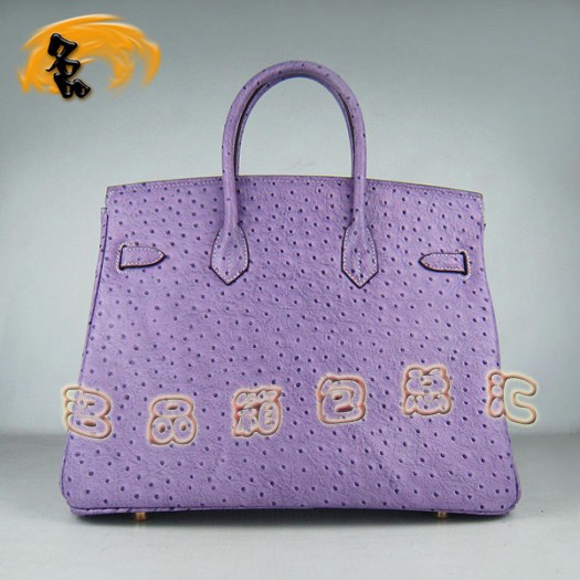 6089 Hermes Birkin 鉑金包 35 Birkin 鴕鳥(niǎo)紋女包 Hermes手提包 紫色金扣