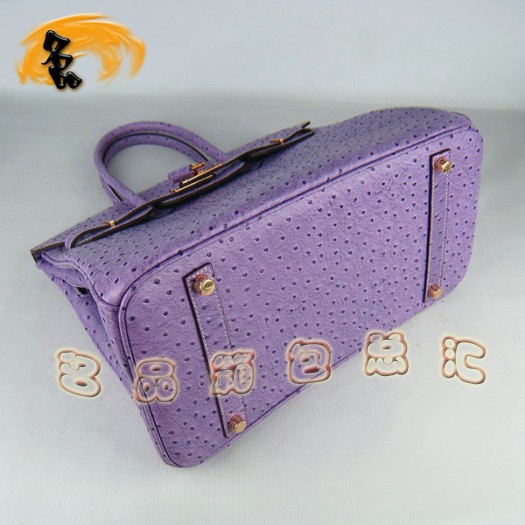 6089 Hermes Birkin 鉑金包 35 Birkin 鴕鳥(niǎo)紋女包 Hermes手提包 紫色金扣