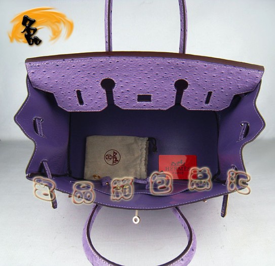 6089 Hermes Birkin 鉑金包 35 Birkin 鴕鳥(niǎo)紋女包 Hermes手提包 紫色金扣