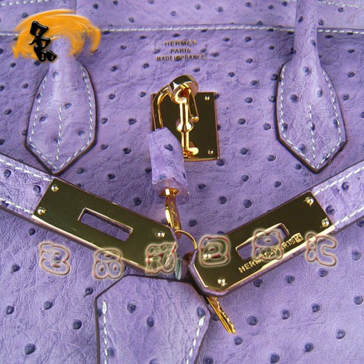 6089 Hermes Birkin 鉑金包 35 Birkin 鴕鳥(niǎo)紋女包 Hermes手提包 紫色金扣