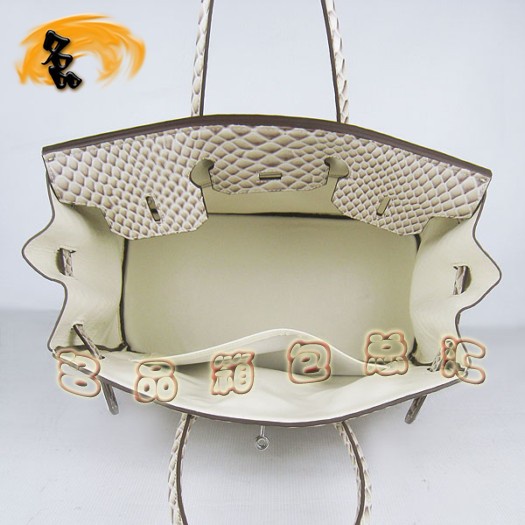 6089 Hermes女包 Hermes Birkin 鉑金包 35 魚(yú)紋女士手提包 米白色銀扣