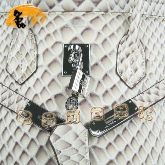 6089 Hermes女包 Hermes Birkin 鉑金包 35 魚(yú)紋女士手提包 米白色銀扣
