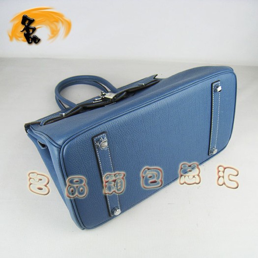 6089 Hermes 35 Birkin 牛頸紋手提包 Hermes女包 Hermes Birkin 鉑金包 藍(lán)色銀扣