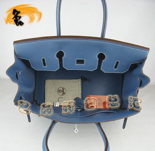 6089 Hermes 35 Birkin 牛頸紋手提包 Hermes女包 Hermes Birkin 鉑金包 藍(lán)色銀扣