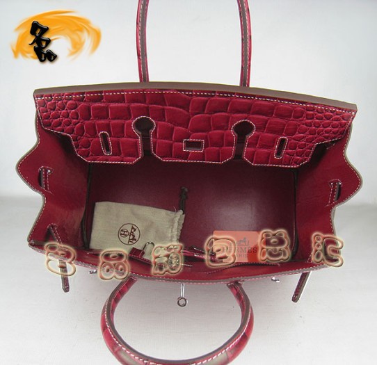 6089 Hermes 鱷魚紋手提包 Hermes女包 Hermes Birkin 鉑金包 大紅銀扣(35)