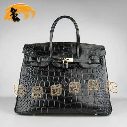 6089 Hermes 鱷魚紋手提包 Hermes女包 Hermes Birkin 鉑金包 黑色金扣(35)