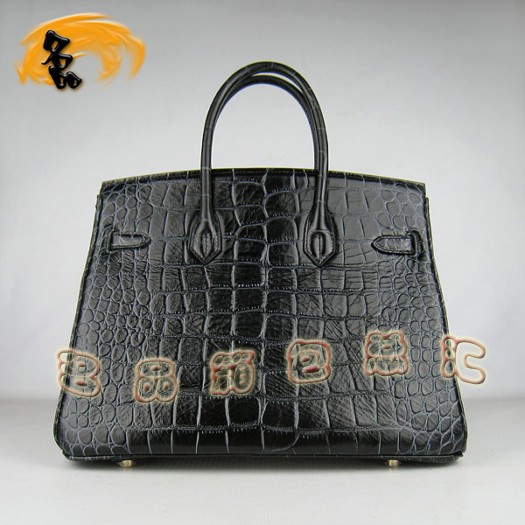 6089 Hermes 鱷魚紋手提包 Hermes女包 Hermes Birkin 鉑金包 黑色金扣(35)