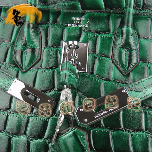6089 Hermes 鱷魚紋手提包 Hermes女包 Hermes Birkin 鉑金包 深綠色銀扣(35)