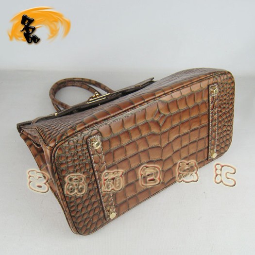 6089 Hermes 鱷魚紋手提包 Hermes女包 Hermes Birkin 鉑金包 淺啡色金扣(35)