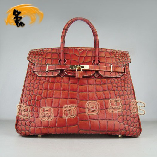 6089 Hermes 鱷魚紋手提包 Hermes女包 Hermes Birkin 鉑金包 深橙色金扣(35)