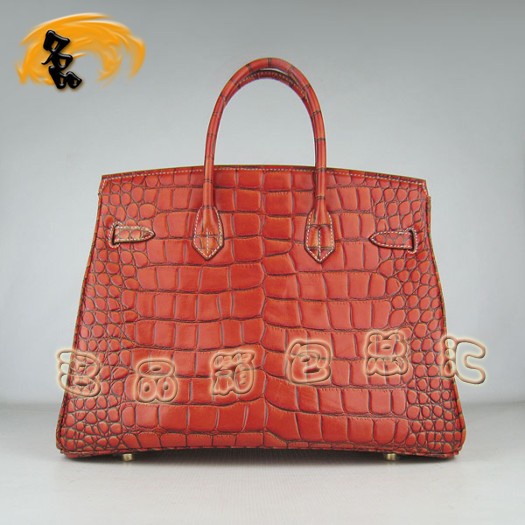 6089 Hermes 鱷魚紋手提包 Hermes女包 Hermes Birkin 鉑金包 深橙色金扣(35)