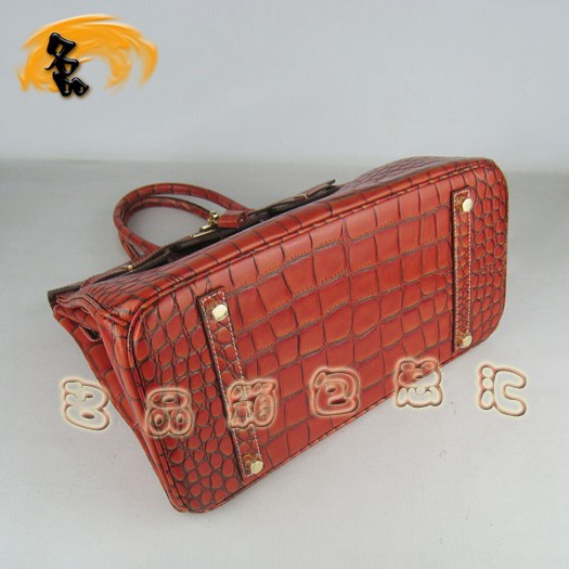6089 Hermes 鱷魚紋手提包 Hermes女包 Hermes Birkin 鉑金包 深橙色金扣(35)