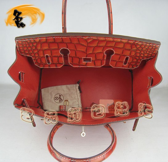 6089 Hermes 鱷魚紋手提包 Hermes女包 Hermes Birkin 鉑金包 深橙色金扣(35)