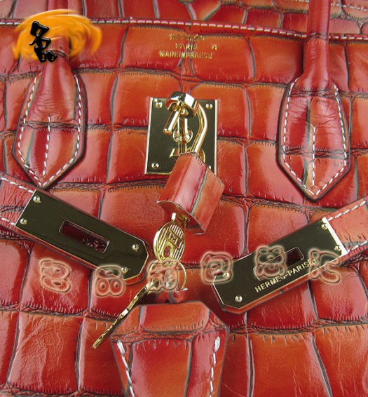 6089 Hermes 鱷魚紋手提包 Hermes女包 Hermes Birkin 鉑金包 深橙色金扣(35)