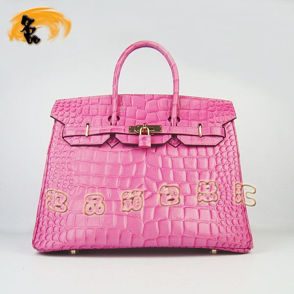 6089 愛馬仕女包 手提包 Hermes Birkin 鉑金包 鱷魚紋(35cm) 大格紋 桃紅色金扣