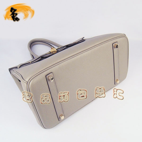 6089 Hermes Birkin 鉑金包 愛馬仕荔枝紋35 時尚手提包 Hermes女包 灰色金扣