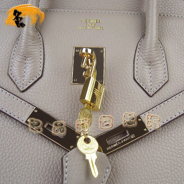 6089 Hermes Birkin 鉑金包 愛馬仕荔枝紋35 時尚手提包 Hermes女包 灰色金扣