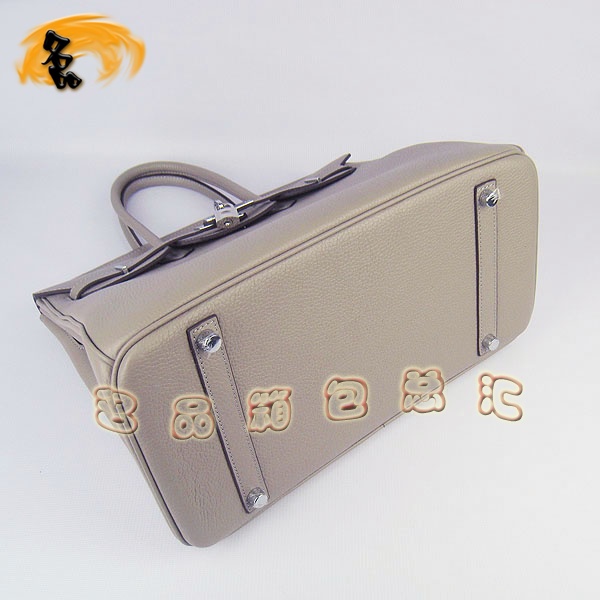 6089 Hermes Birkin 鉑金包 愛馬仕荔枝紋35 時尚手提包 Hermes女包 灰色銀扣