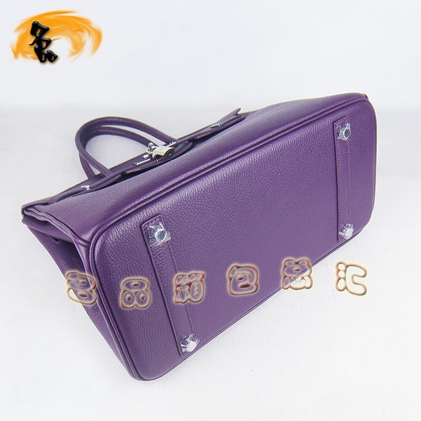 6089 Hermes Birkin 鉑金包 愛馬仕經典荔枝紋 手提包 35 Hermes女包 紫色銀扣