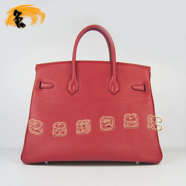 6089 Hermes Birkin 鉑金包 愛馬仕荔枝紋35 時尚手提包 Hermes女包 紅色銀扣