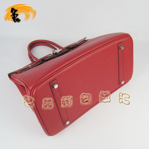 6089 Hermes Birkin 鉑金包 愛馬仕荔枝紋35 時尚手提包 Hermes女包 紅色銀扣