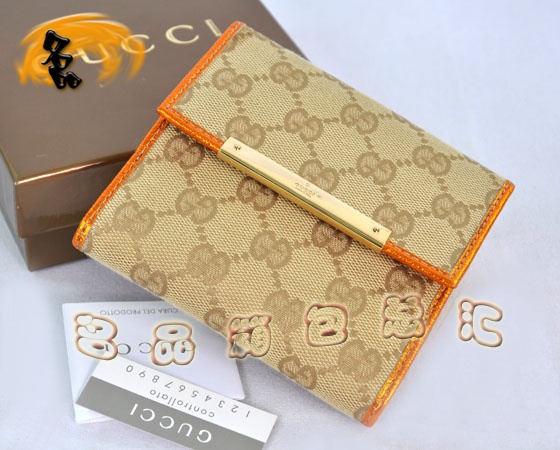 112664 Gucci短款錢(qián)包 Gucci卡包 經(jīng)典雙G花布女士錢(qián)包 Gucci女包 杏配橙色
