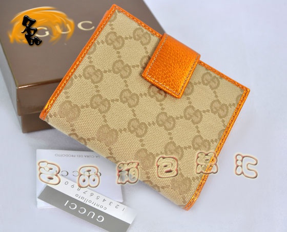 112664 Gucci短款錢(qián)包 Gucci卡包 經(jīng)典雙G花布女士錢(qián)包 Gucci女包 杏配橙色