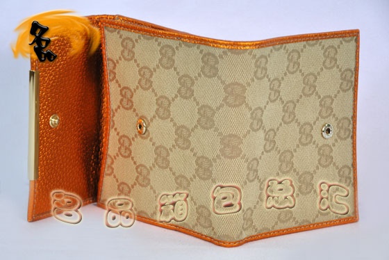 112664 Gucci短款錢(qián)包 Gucci卡包 經(jīng)典雙G花布女士錢(qián)包 Gucci女包 杏配橙色
