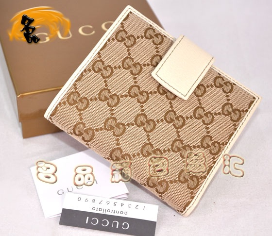 112664 Gucci短款錢包 Gucci卡包 經(jīng)典雙G花布女士錢包 Gucci女包 杏配米白色