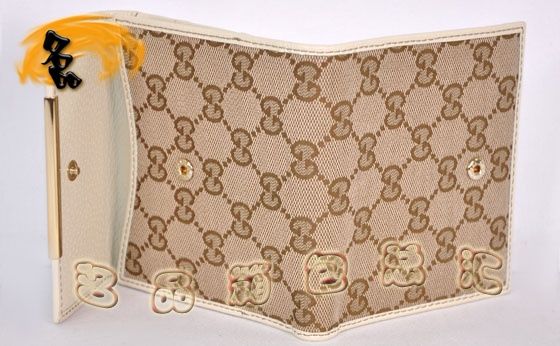 112664 Gucci短款錢包 Gucci卡包 經(jīng)典雙G花布女士錢包 Gucci女包 杏配米白色