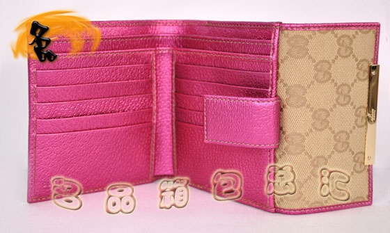 112664 Gucci短款錢包 Gucci卡包 經典雙G花布女士錢包 Gucci女包 杏配桃紅色
