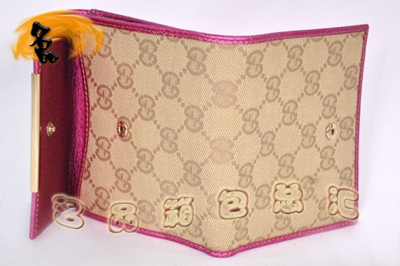 112664 Gucci短款錢包 Gucci卡包 經典雙G花布女士錢包 Gucci女包 杏配桃紅色