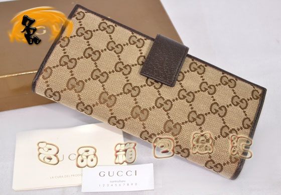 112715 Gucci經(jīng)典雙G花布女士錢(qián)夾 Gucci長(zhǎng)款錢(qián)包 Gucci女包 錢(qián)包 杏配深啡色