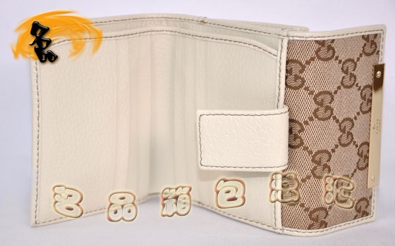 112716 Gucci經(jīng)典雙G花布時尚女士錢夾 Gucci短款錢包 Gucci女包 杏配米白色